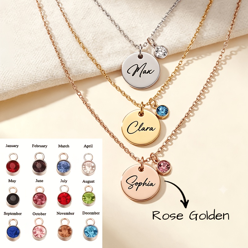 Personalized Stainless Steel Birthstone Name Necklace, Unique Gift